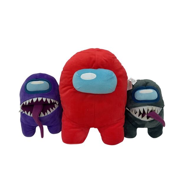 Among Us Video Game Character Plush Dolls Alien Imposter Preowned LOT Purple Red